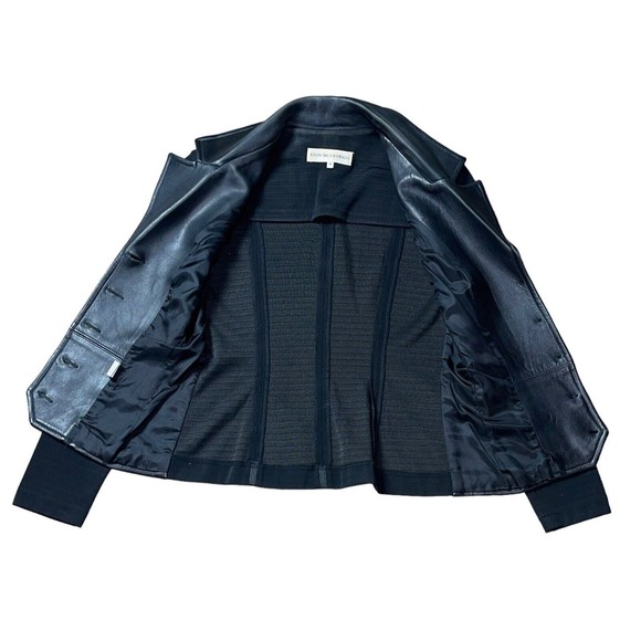 John Murrough Leather Stretchy Back Gold Button Front Short Length Jacket Size M - Picture 5 of 10